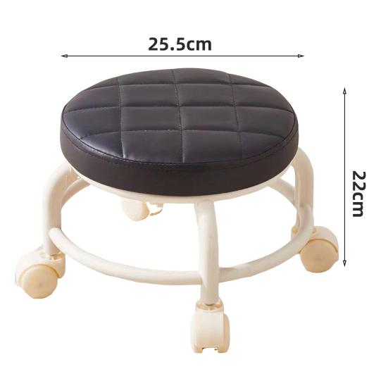 Low Rolling Stool with 360 Degrees Swivel Wheels Faux Leather Cushion Roller Seat Heavy