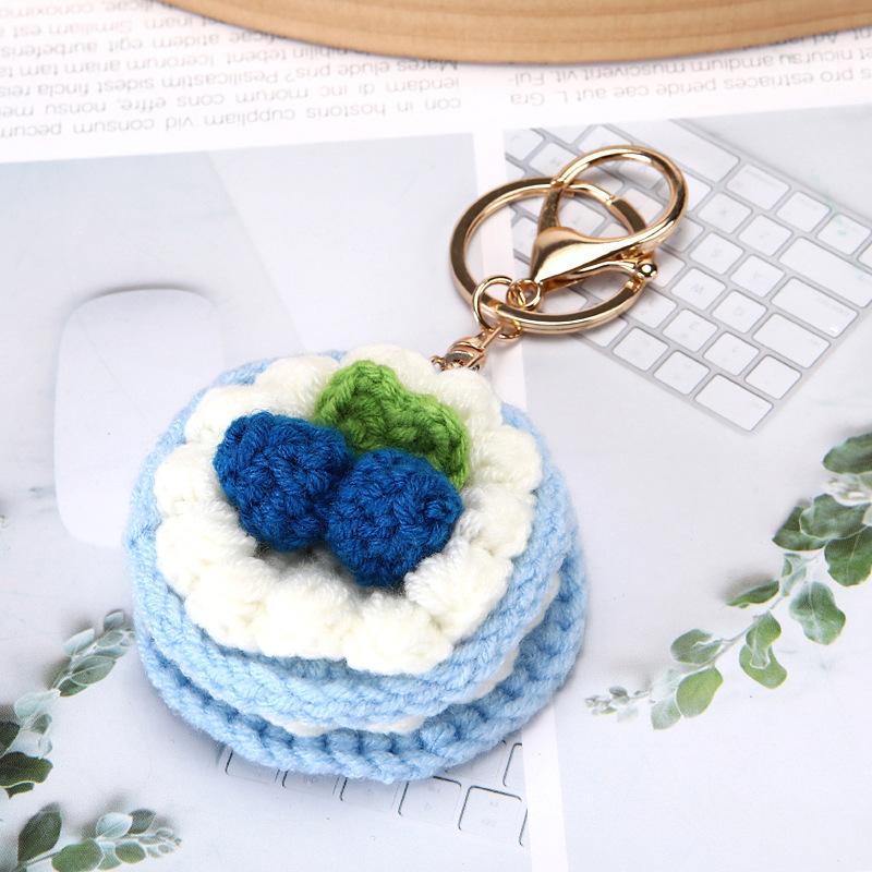 Cute Crochet Cake Pendants Mini Knitted Keychain Kawaii Bag Decor Friends Gift Car Key Ring  Decorative Pendants