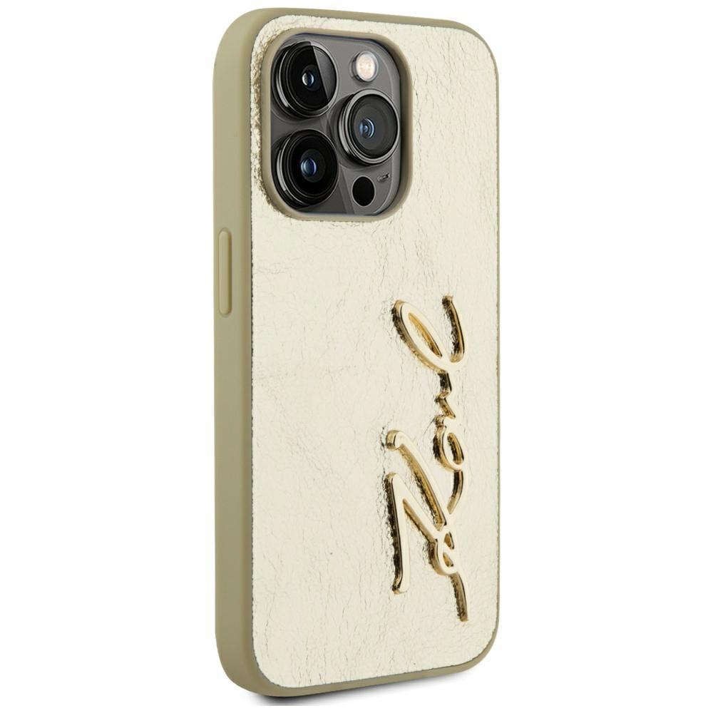 Etui do iPhone 15 Pro Max Karl Lagerfeld Wrinkled Metal Signature Złote