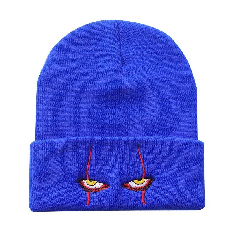 Pennywise Scary Eyes Knitted Hat Warm Overhead Hip Hop Woolen Cap Cozy Earflap Beanie for Men Women Children Halloween Props