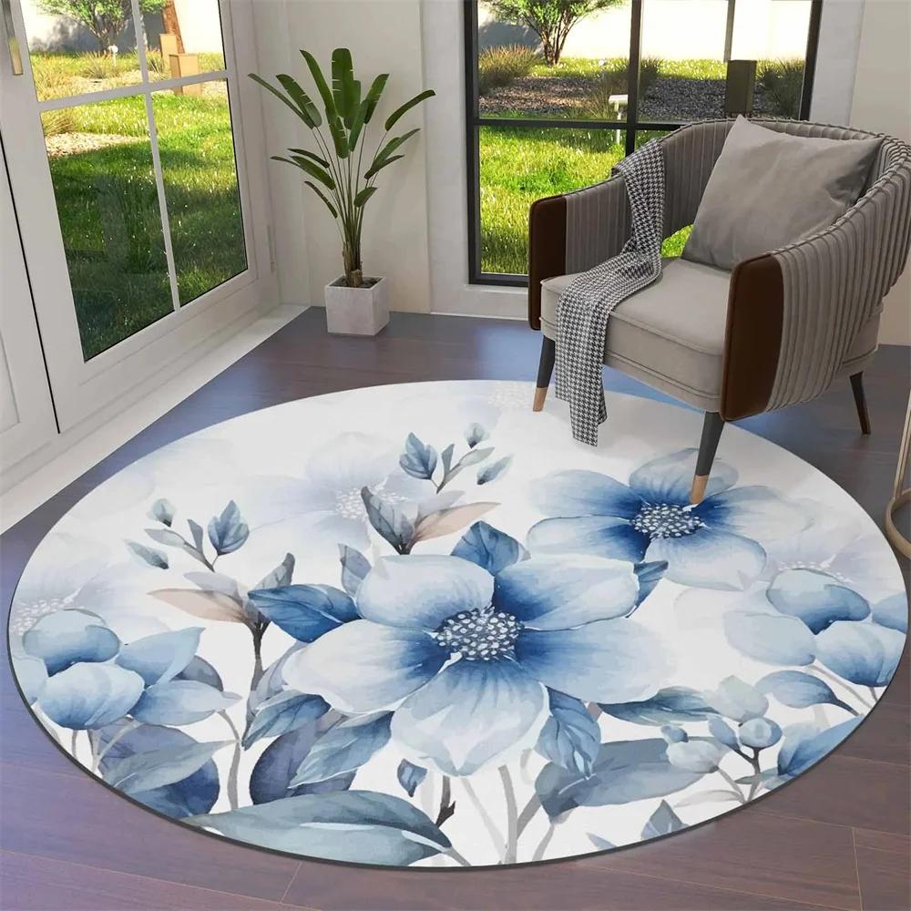 Watercolor Flower Round Rug Non-slip Floral Carpet for Living Room Bedroom Kitchen Decor Circle Doormat