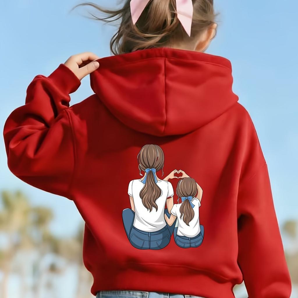Kız Çocuk Sonbahar/Kış Kapüşonlu Sweatshirt, Uzun Kollu Günlük Kazak, Normal Kesim, Ebeveyn ve Çocuklar İçin Eşleşen Sweatshirtler