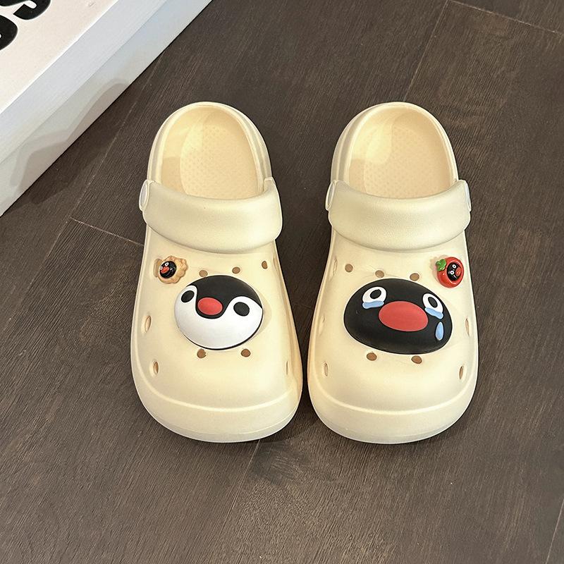 

SSBL] Penguin hole shoes women s new fashionable breathable outer wear thick-soled beach cool slippers 40-41 бежевый