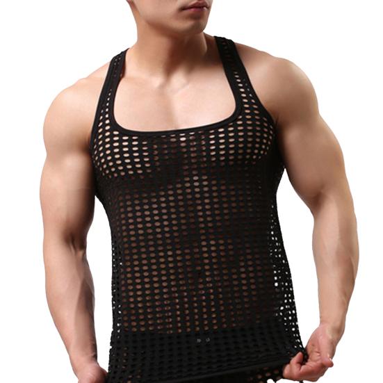 Men Underwear Stretchy Mesh Male Japan Style Pure Color Undershirt for Bathroom