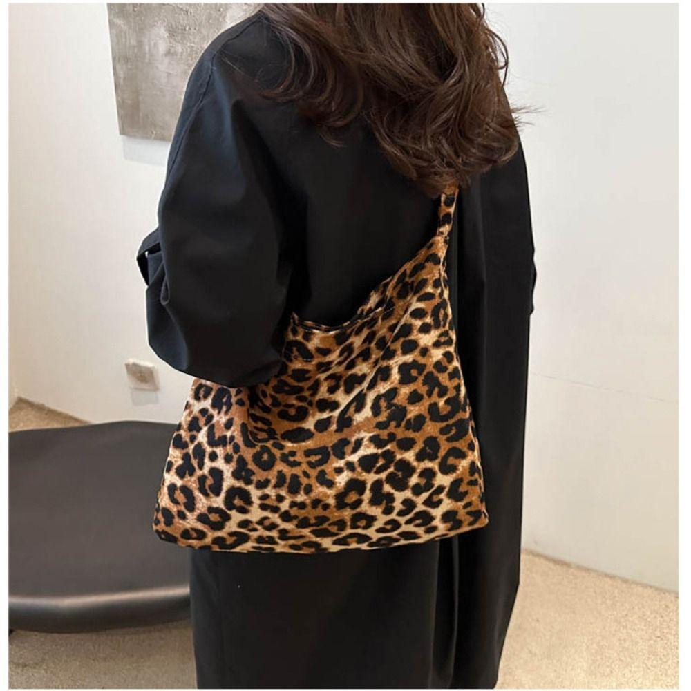 Korean Sle Large Capacity Tote Bag Canvas Single Shoulder Shoulder Bag Leopard Print Casual Bag Women's Use