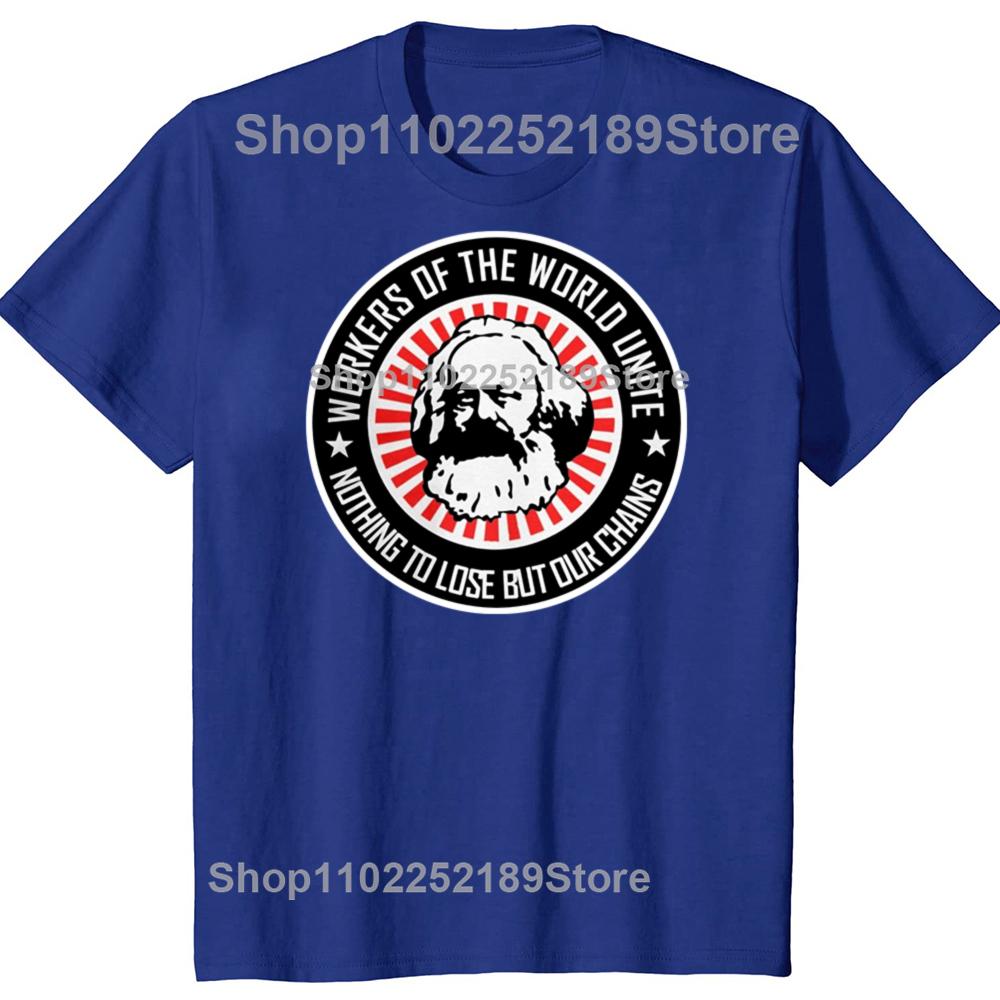 Funny Karl Marx Workers Unite Novelty Communism Marxism Socialism Graphic T-shirts Men Fashion Casual Cotton Oversized T Shirt