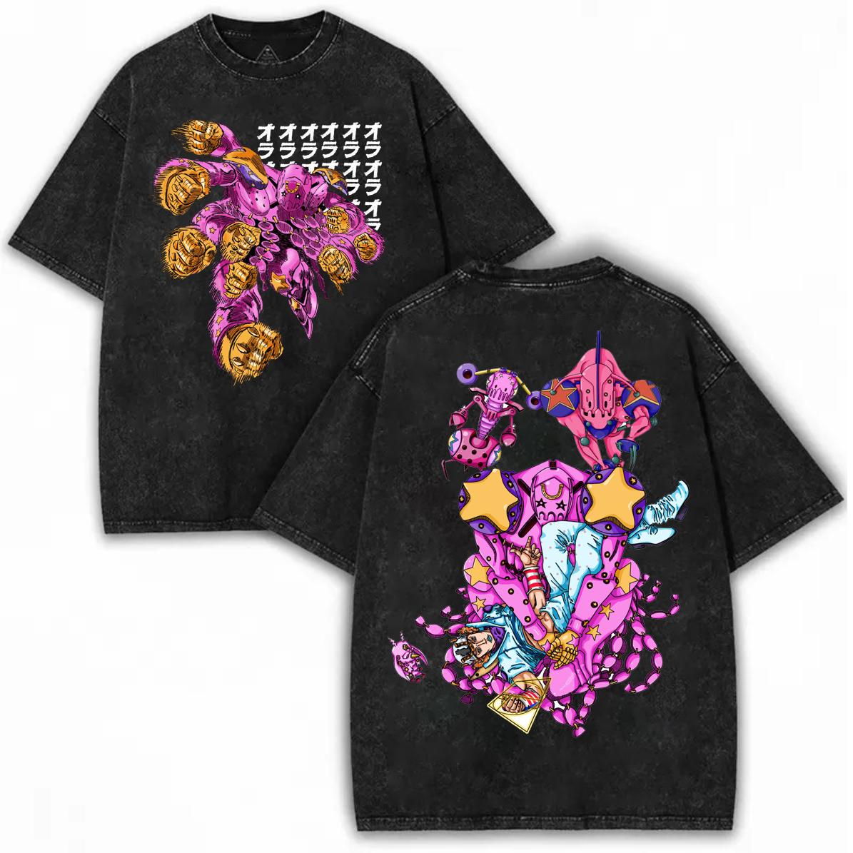 

Anime JoJo Bizarre Adventure Vintage Washed Tshirt Giorno Giovanna Bruno Buccellati Tshirts Unisexs Women Fashion Casual T Shirt S