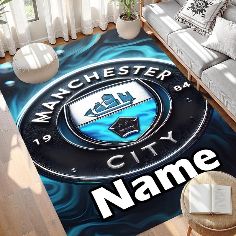Custom Name Personalized Manchester City FC Print Carpet, Versatile Home Decor Rug, for Playroom, Apartment, Balcony, Entryway, Hallway Gift