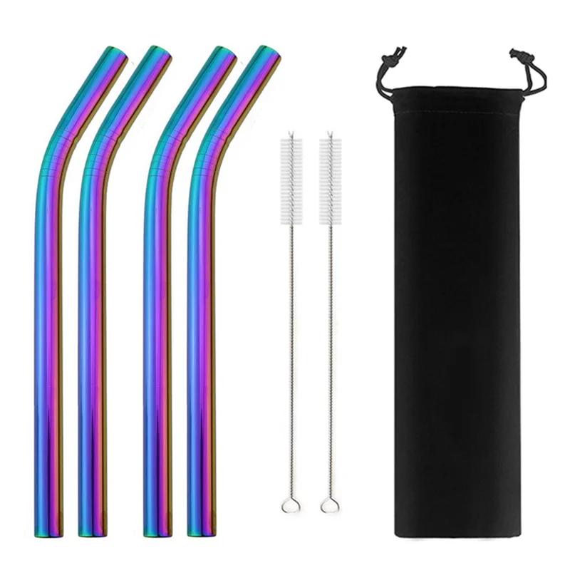 Pailles à smoothie en acier inoxydable 304 de 12 mm de large, pailles réutilisables en métal pour milkshake Boba Bubble Tea, ensemble de pailles courbées
