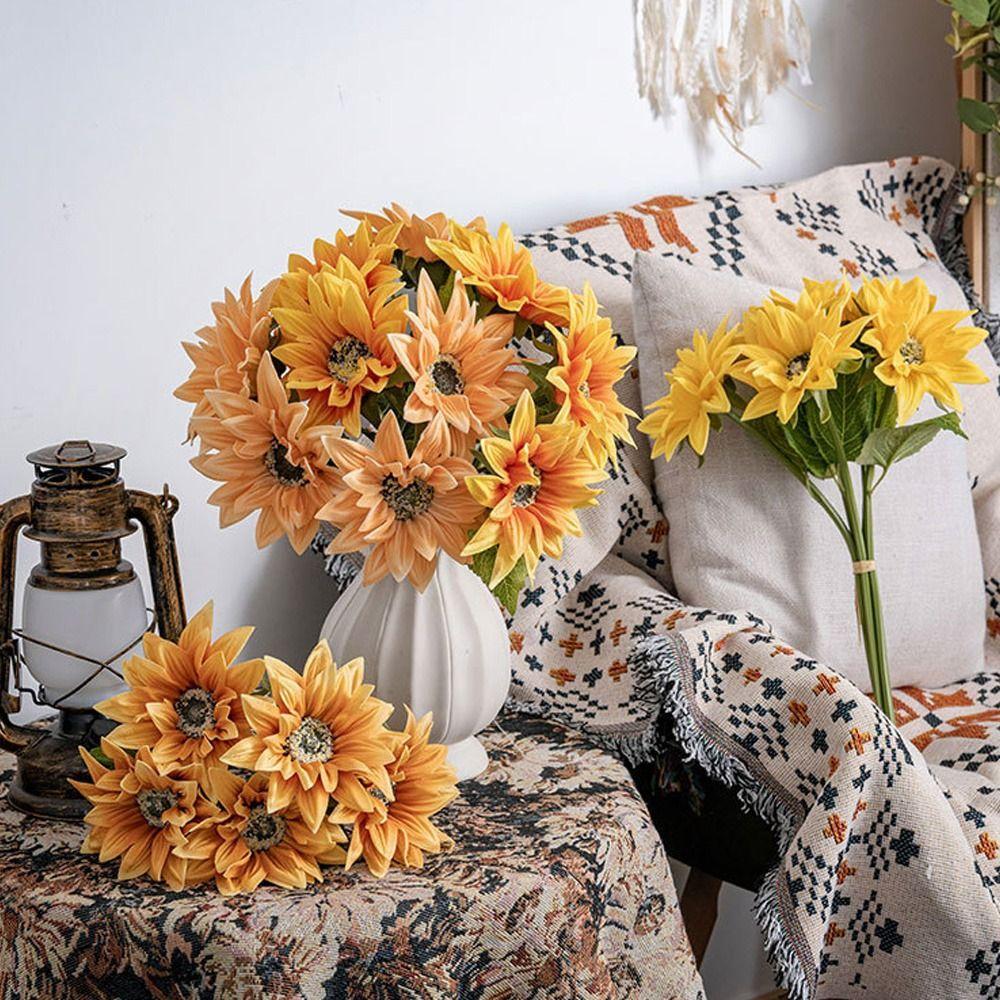 Elegant Artificial Sunflower Bouquet Plastic Simulated Sunflower  Home Hotel Table Decor