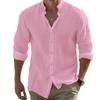 Men's Linen Button-Down Shirt Summer Beach Shirt Long-Sleeved Plain Stand Collar Spring/Summer Casual Everyday Wear