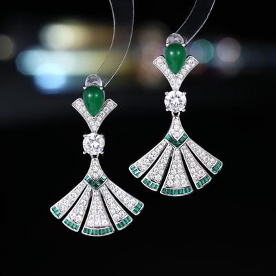 Women's Light Luxury Design Elegant Fan-Shaped Earrings Zircon Fashion Versatile Niche Design Sense Long Earrings