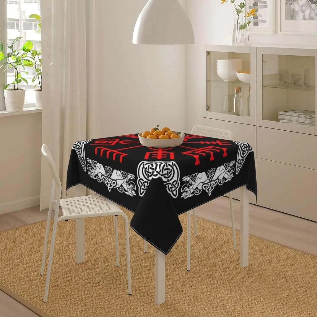 1Pc Nordic Style Tablecloth Black Red Rune Pattern Table Cover For Dining Room Kitchen Home Decor Dustproof Oilproof Dustproof
