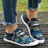 Women's Ethnic Geometric Pattern Lace-Up Slip-On Loafers - Breathable Fabric Round Toe Casual Boat Shoes with TPR Sole