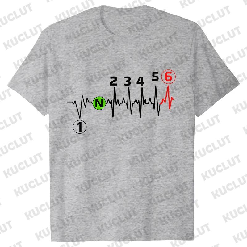 

Повседневная мужская футболка с коротким рукавом 1N23456, принт «Сердцебиение мотоциклиста», топы, мужская одежда, модная футболка 4XL