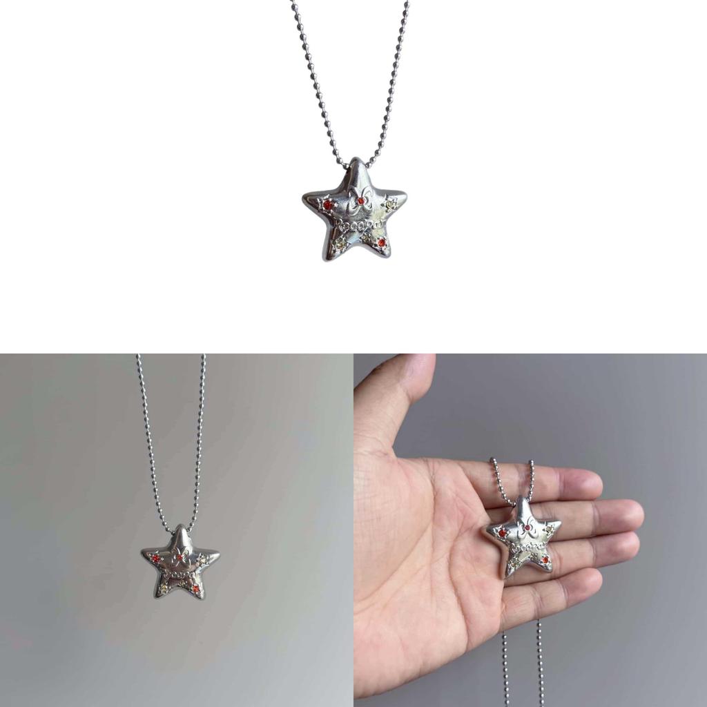 Lucky Star Geometric Pendant Necklace With Alloy Chain For Women