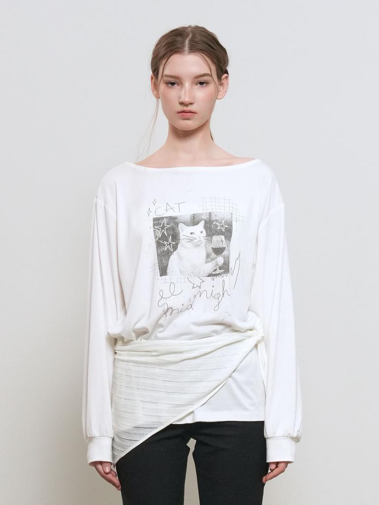 GENERALIDEA Boat Neck Loose Fit Graphic T-Shirt [White] / Gf1Lts515