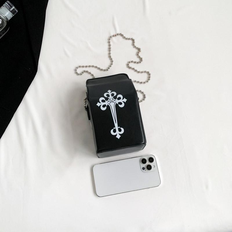 Trendy Leisure Dark Locomotive Wind Box Bag Women's Shoulder Bag Chains Strap Female Crossbody Bag For Festivals Party