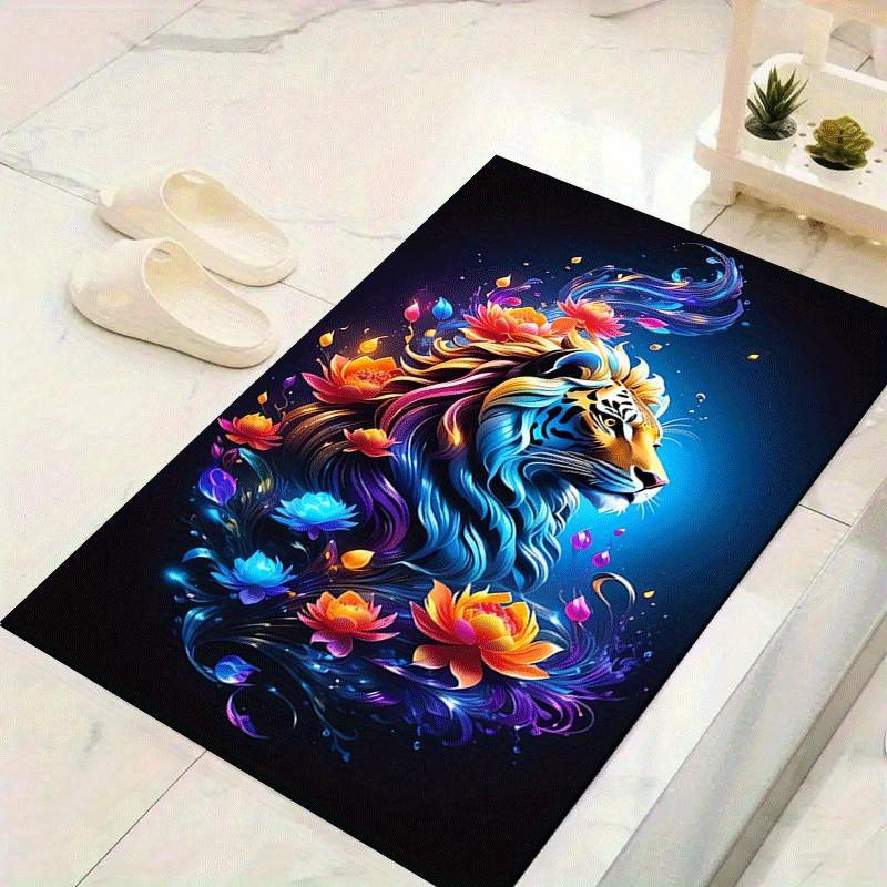 1pc Tiger Like a Lion Print Design Area Rug - Soft, Anti-Slip, and Durable Gaming Room Decor for Bedroom