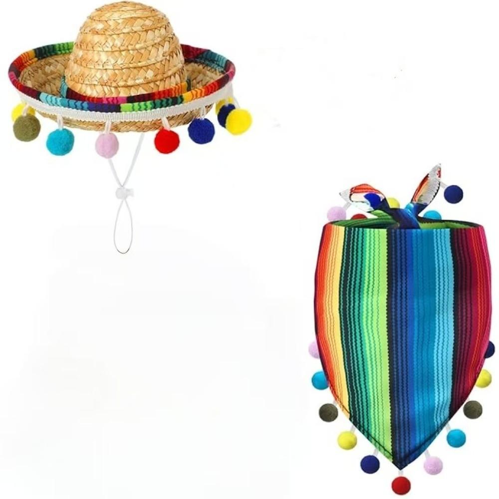 

Adjustable Pet Neckerchief Mexican Style Pet Triangle Scarf Cat Accessories Pet Hat Scarf Pet 2pcs
