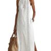 Elegant White Sleeveless Maxi Dress with Slit and Lace Detail
