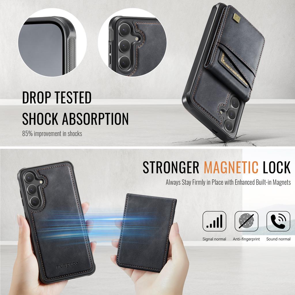 For Samsung Galaxy S25/Galaxy S24 Case AUTSPACE A12 Leather Back Cover with Magnetic Detachable Card Bag Kickstand
