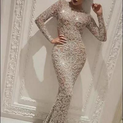 2025 European-American Spring Gold Stamping Slim Long Sleeve Sexy Evening Dress for Women