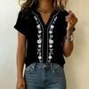 Women V Neck Embroidered Short Sleeve Casual Loose Fit Shirt Top with Floral Pattern for Daily Wear and Comfortable Style