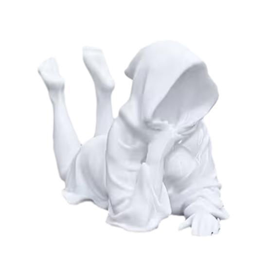 Moisture-proof Ornament 3D Printed Lying Robe Girl Statue, Modern Minimalist Hooded Faceless Figurine Woman Desktop Decoration, Elegant Sculpture Art