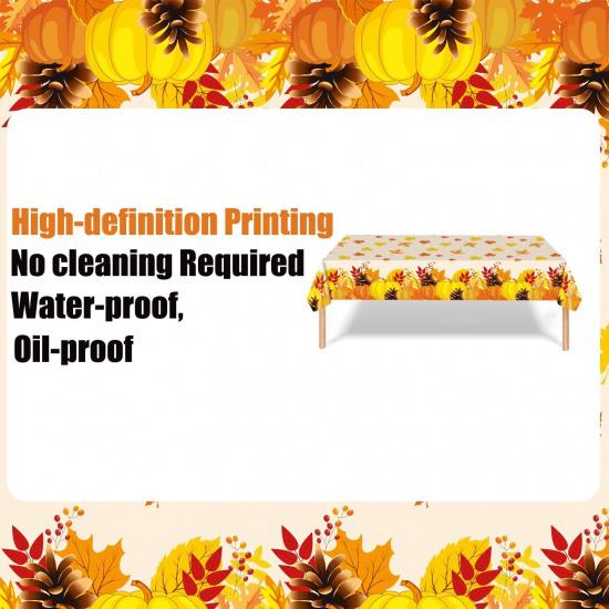 Thanksgiving Tablecloth Disposable - Fall Table Cloths Plastic Pumpkin and Maple Leaf Rectangle Table Cover Thanksgiving Party Decorations, 2 Pack