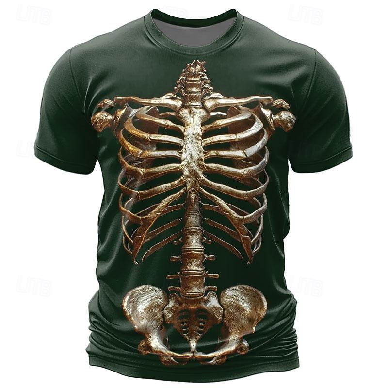 Men's Graphic Skeleton T Shirt Short Sleeve T shirt 3D Print Crew Neck Shirt Casual Subculture Sports Outdoor