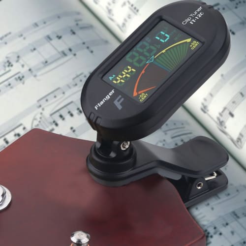 Flanger FT 12C Colorful Screen Tuner with Clip Mount for Guitar, Bass, Ukulele, and Violin - Easy-to-Use Flanger Clip-on Chromatic Tuner