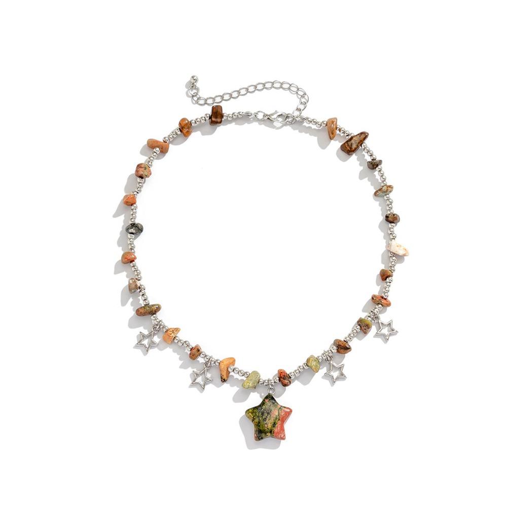 

Неправильная звезда Круглое ожерелье из бусин Готические бусины Цепочка из дробленого камня Подвеска в виде полой звезды Летний пляж Style F