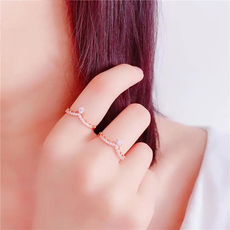 Color Gold French Micro-Inlaid Opal Crown Simple Female Pure Chic Design Rose Gold-Plated Ring