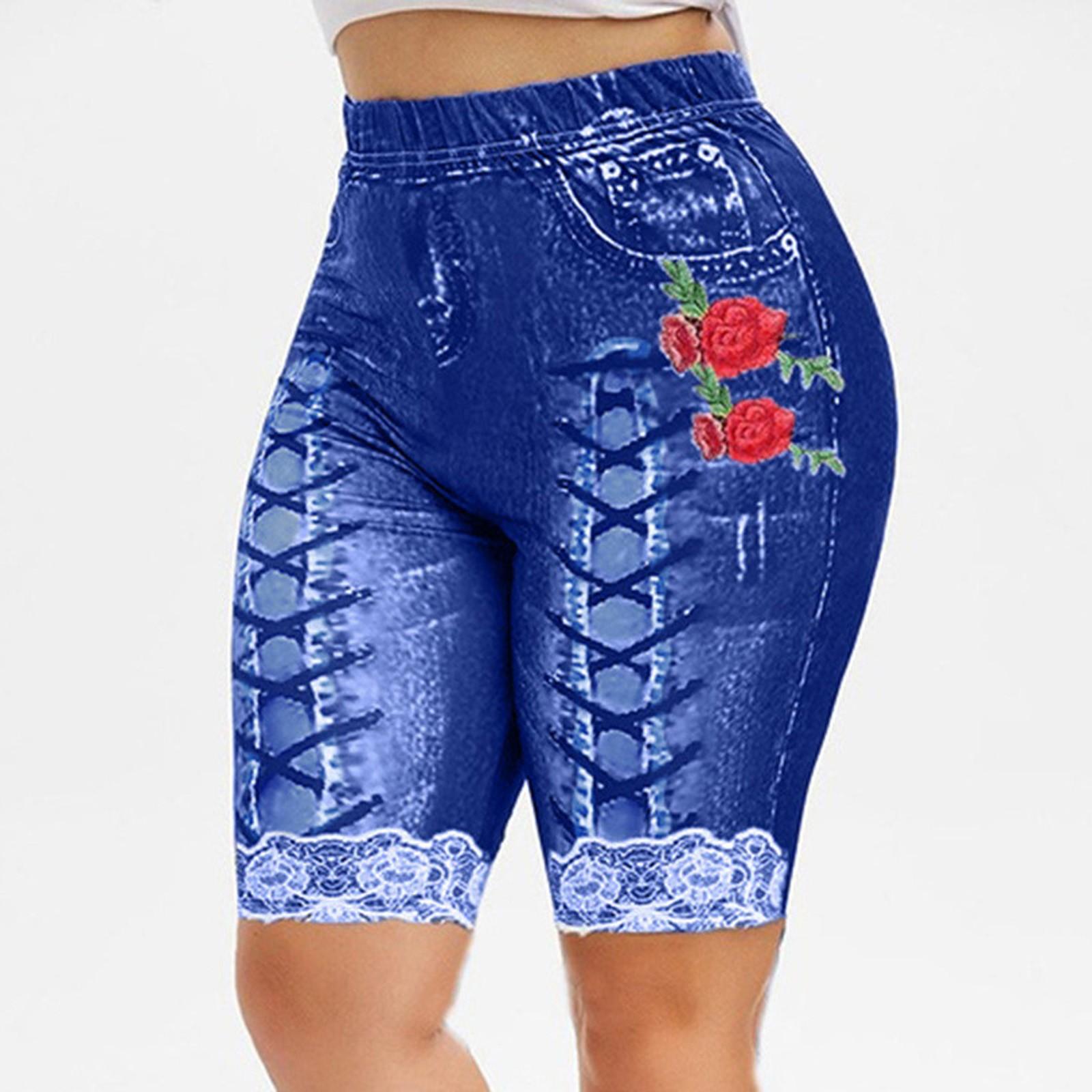 Женские укороченные джинсы с высокой талией больших размеров, джинсовые эластичные шорты, джинсовые брюки XXXL синий