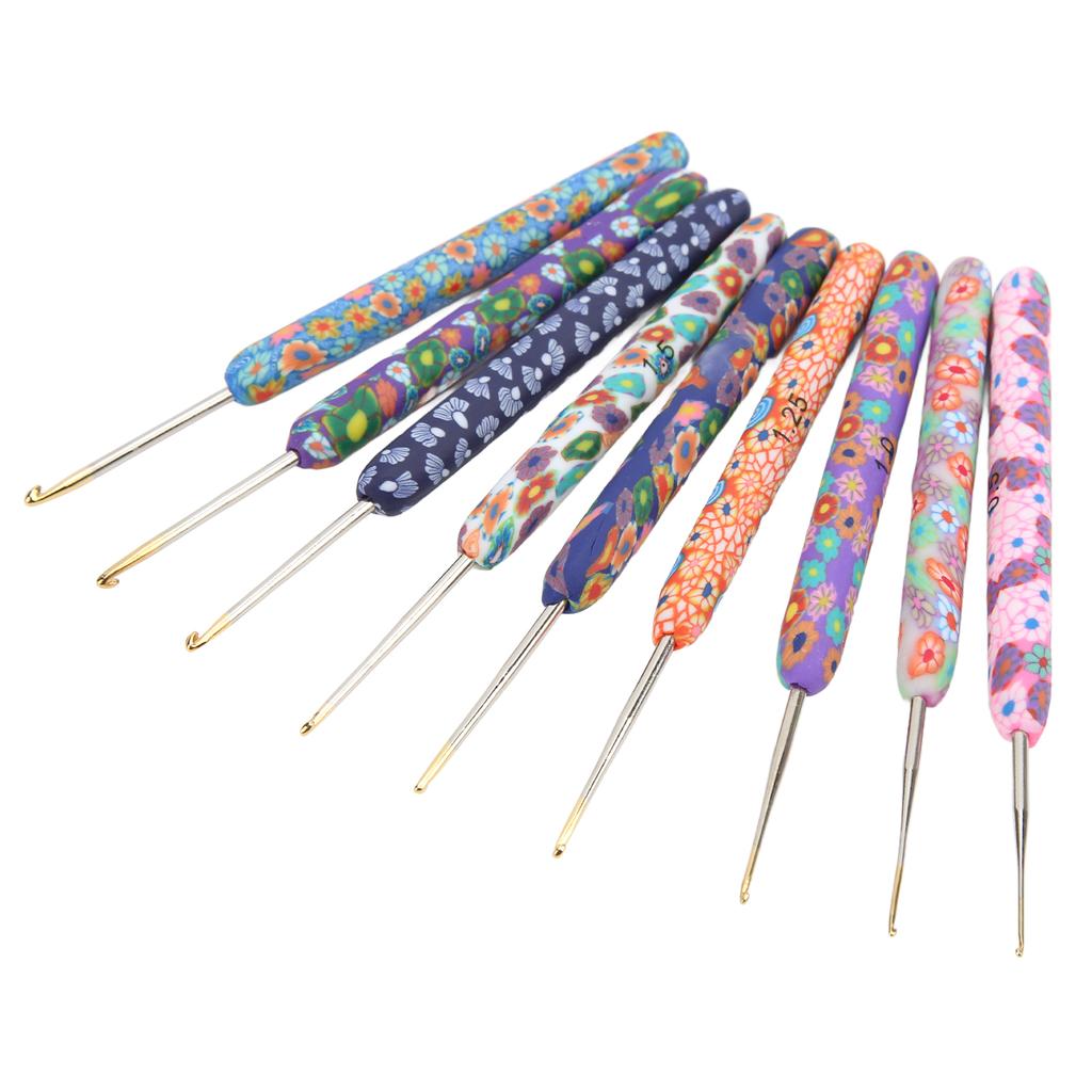 9pcs Crochet Hooks Ergonomic Design Attractive Colors Soft Pottery Handle DIY Making Aluminum