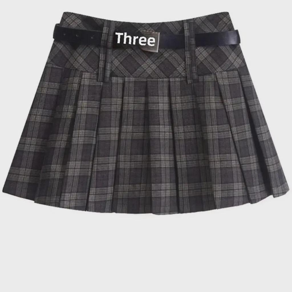Gonna Midi Plissettata da Donna Autunnale Retro a Quadri a Vita Alta con Shorts Anti-Esposizione