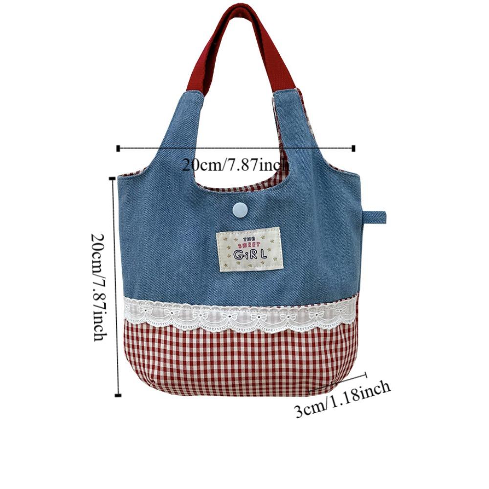 Cowboy Denim Bucket Bag Süße Niedliche Handgelenktasche Reizende Karomuster Canvas Handtasche Streetwear