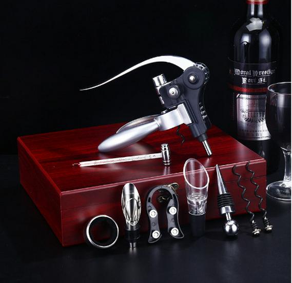 

Rabbit-Head Wine Opener Nine-Piece Gift Set with Leather and Wooden Boxes
