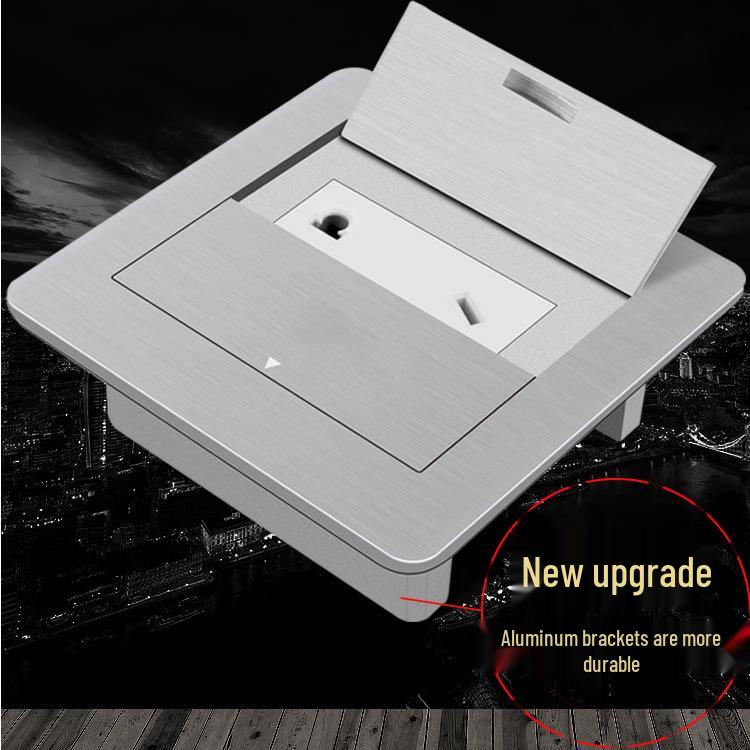 Stainless Steel Floor Socket with Dual Flip Covers, Network, USB, and Five-Hole Outlets