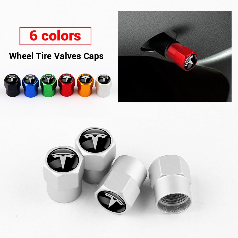 AAAIM1 4Pcs Car Wheel Tires Valve Stem Caps Badge Decoration For Tesla Model 3 Model Y Model S Model X Cybertruck Roadster SpaceX