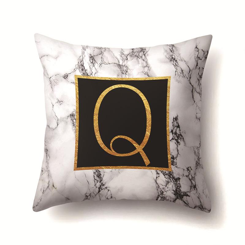 Polyester Pillowcase Home Printed Marble Black Gold Pillowcase 26 English Letter Cushion Cover