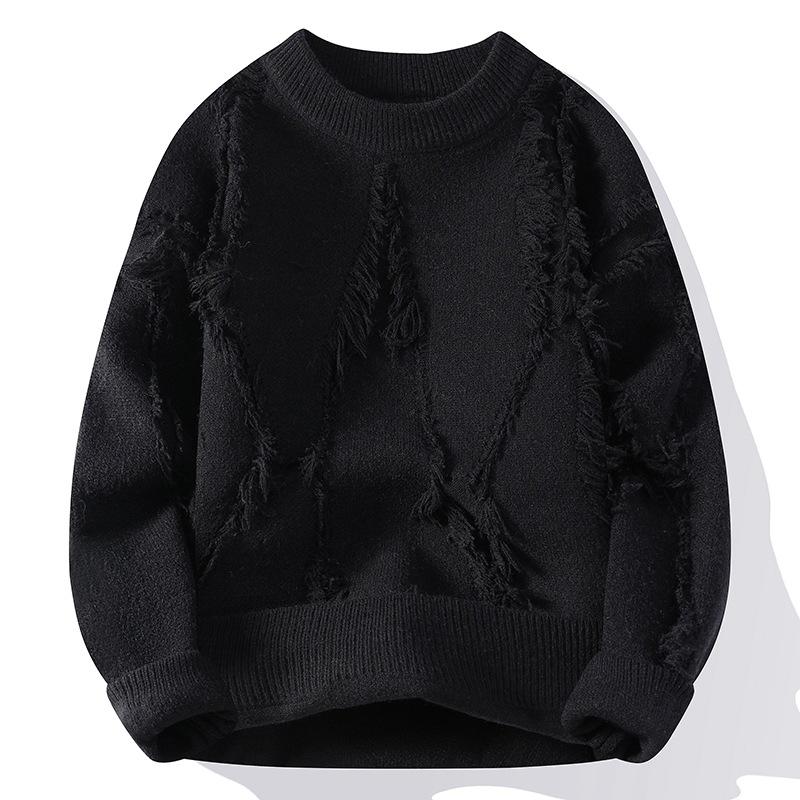 Men's Round Neck Pullover Sweater Autumn/Winter Outdoor Sports and Leisure  Versatile Top  Hip Hop Knit Bottom Shirt