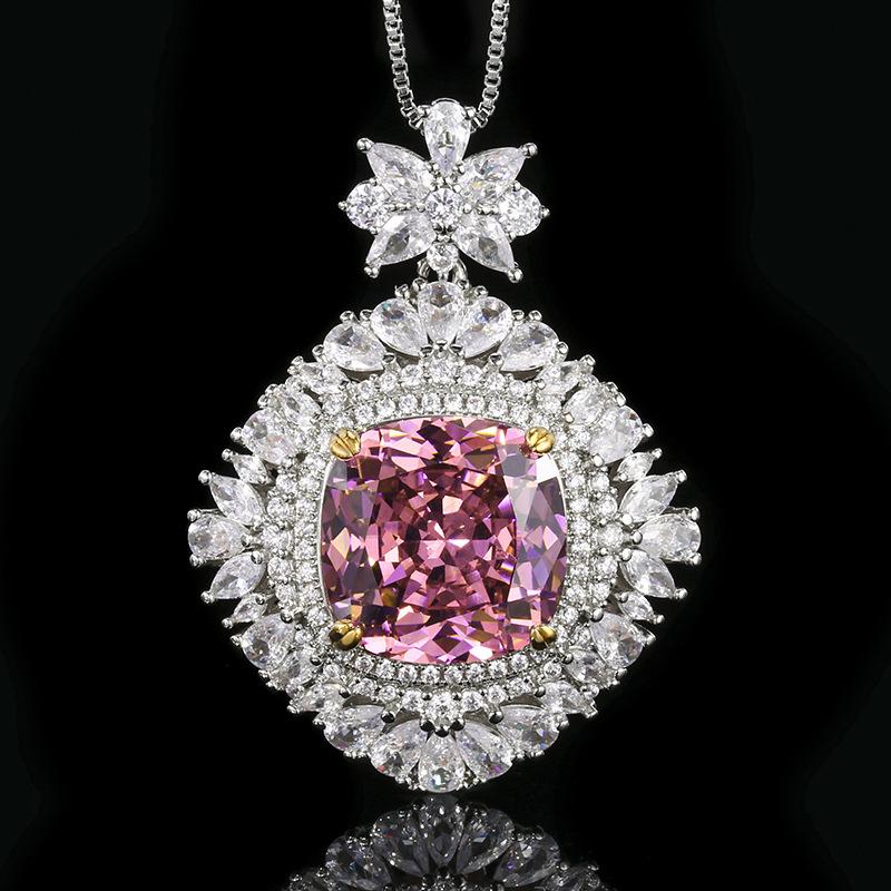 Jewelry Simulation Bird'S Nest Cut Fat Square Luxury Inlaid Pendant Necklace Main Stone 16 * 16