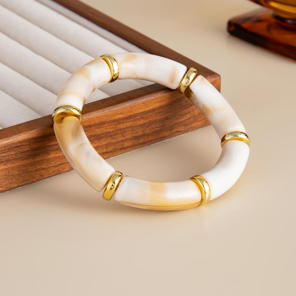 Vintage Stackable Acrylic Bracelets for Women Bohemian Round Retro Tube Beaded Bracelet Bangles Leopard Resin Elastic Bangle  Jewelry Gift