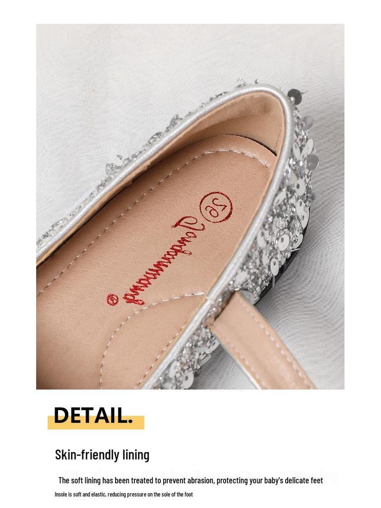 Children's Leather Shoes - New Spring/Autumn Styles: Cute Princess Sparkly Shoes with Soft-Soled Velcro for Babies