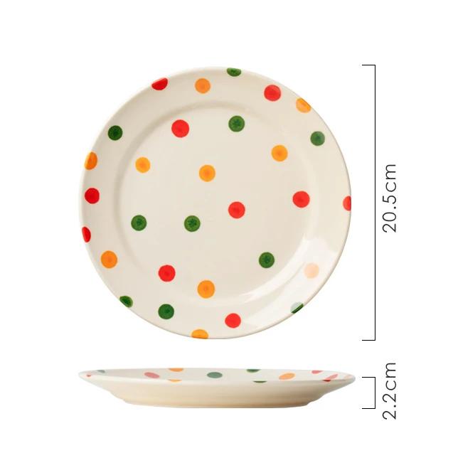 Vintage Polka Dot Bowls Plates Tableware High Aesthetic Value Ceramic Soup Bowls Plates Chopsticks Set