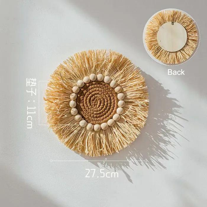 Natural Raffia Woven Bohemian Wall Decoration Round Wall Accents Handmade Scandinavian Hanging Decoration Boho Home Decor