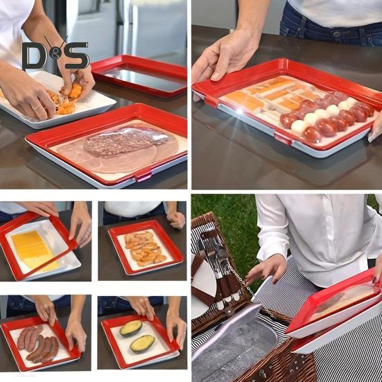 6/8/10 ks Podnosů na uchovávání potravin Bez BPA Víceúčelové Opakovaně použitelné Vakuové Stohovatelné Podnosy na organizaci a skladování potravin s přezkou