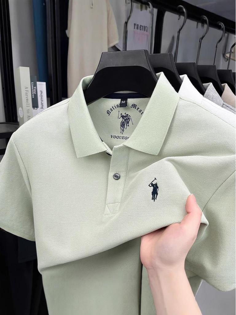 Men's Pony Logo Embroidered Cotton Polo Shirt - Short Sleeve, Turn-Down Collar, Casual Fit